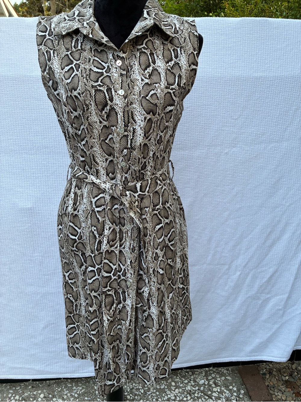 Laura Bianchi Snake Print Sleeveless Shirt Dress Sz S Made in Italy 100% Linen